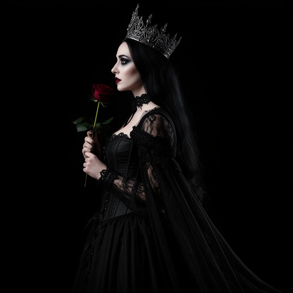 Gothic Königin mit Krone und schwarzer Rose